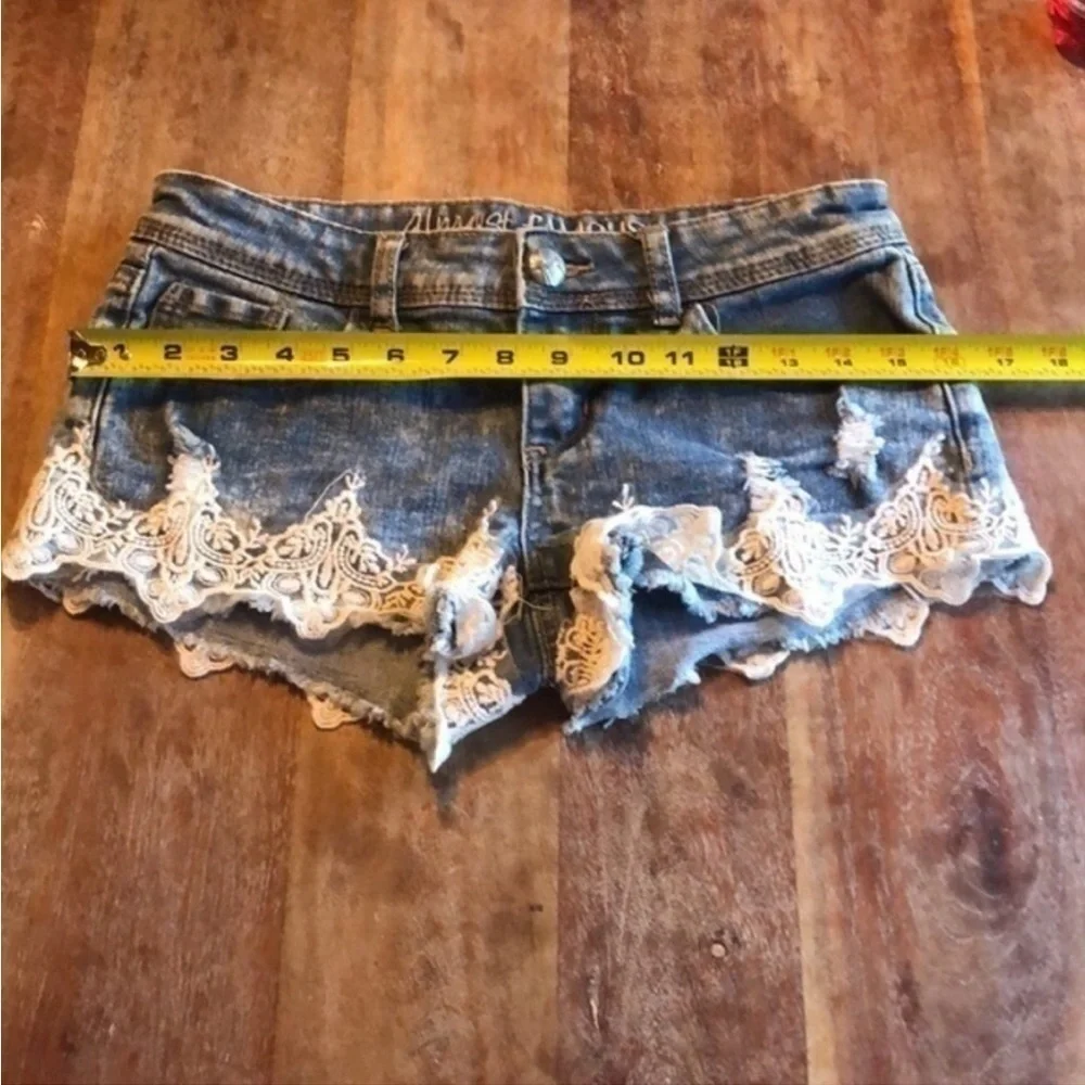 Almost Famous Distressed Lace Blue Jean Shorts